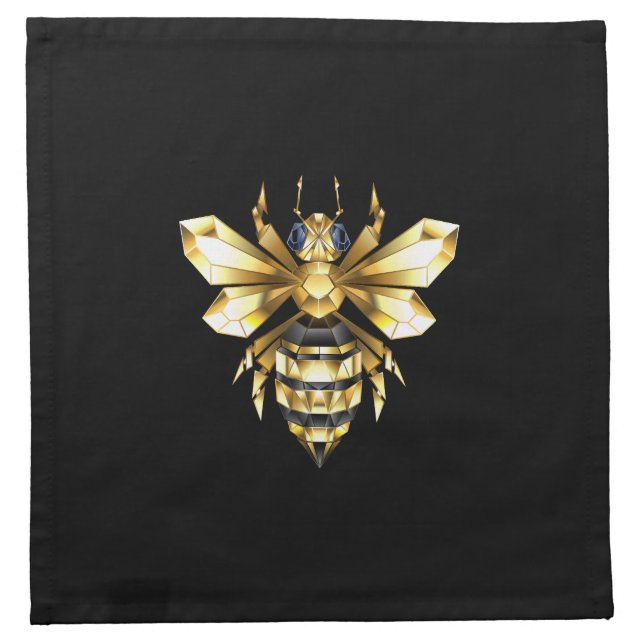 Faux Gold Foil Logo Bee Polygonal on Black Cloth Napkin (Front)