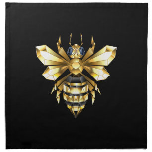 Faux Gold Foil Logo Bee Polygonal on Black Cloth Napkin