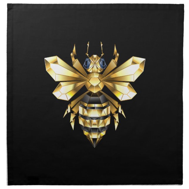Faux Gold Foil Logo Bee Polygonal on Black Cloth Napkin (Front)