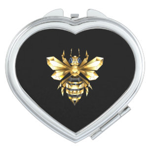 Faux Gold Foil Logo Bee Polygonal on Black Compact Mirror