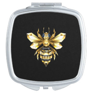 Faux Gold Foil Logo Bee Polygonal on Black Compact Mirror