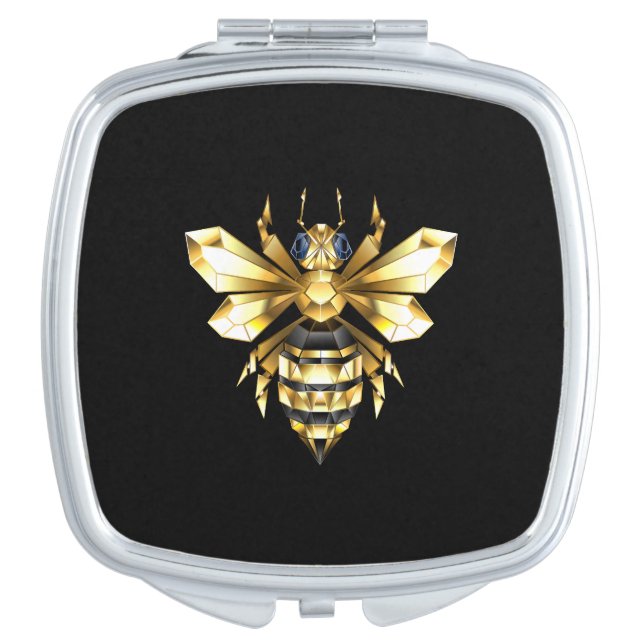 Faux Gold Foil Logo Bee Polygonal on Black Compact Mirror (Front)
