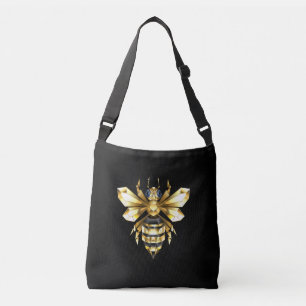 Faux Gold Foil Logo Bee Polygonal on Black Crossbody Bag