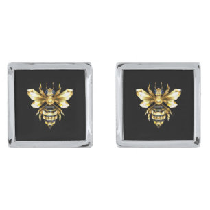 Faux Gold Foil Logo Bee Polygonal on Black Cufflinks
