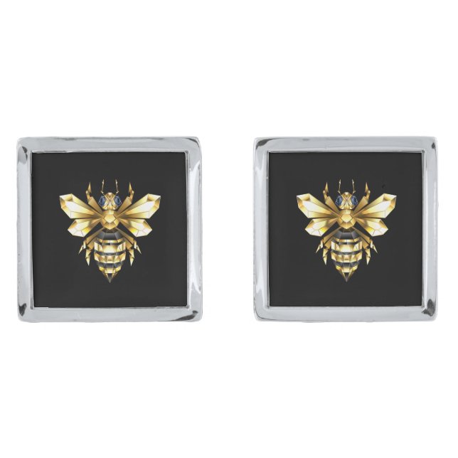 Faux Gold Foil Logo Bee Polygonal on Black Cufflinks (Front)
