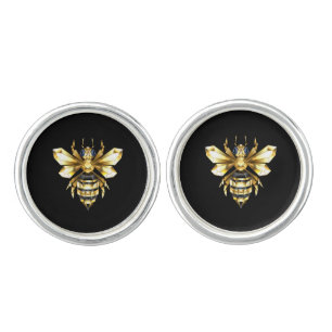 Faux Gold Foil Logo Bee Polygonal on Black Cufflinks
