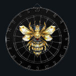 Faux Gold Foil Logo Bee Polygonal on Black Dart Board<br><div class="desc">Gold,  jewelry,  polygonal bee with golden sparkling wings on black background. Polygonal style animal.Golden bee.</div>
