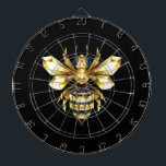 Faux Gold Foil Logo Bee Polygonal on Black Dart Board<br><div class="desc">Gold,  jewelry,  polygonal bee with golden sparkling wings on black background. Polygonal style animal.Golden bee.</div>