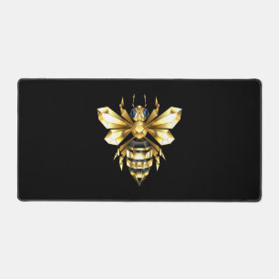 Faux Gold Foil Logo Bee Polygonal on Black Desk Mat
