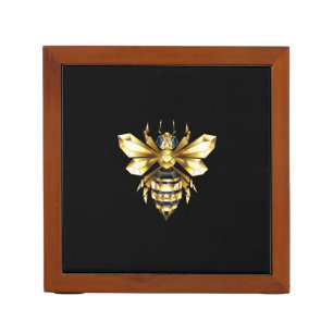 Faux Gold Foil Logo Bee Polygonal on Black Desk Organizer