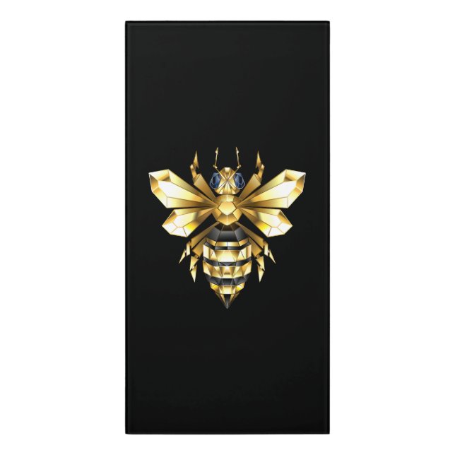 Faux Gold Foil Logo Bee Polygonal on Black Door Sign (Classic Front Vert)