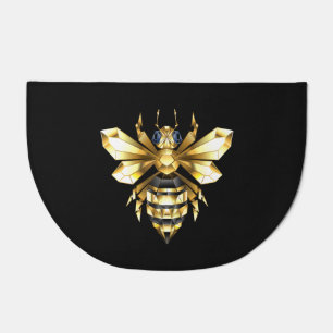 Faux Gold Foil Logo Bee Polygonal on Black Doormat