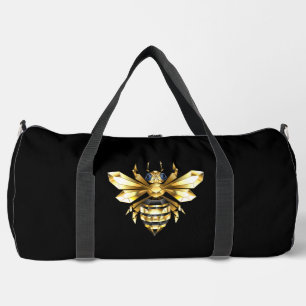Faux Gold Foil Logo Bee Polygonal on Black Duffle Bag