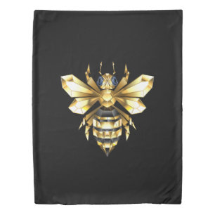 Faux Gold Foil Logo Bee Polygonal on Black Duvet Cover