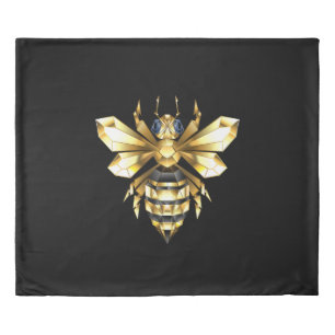 Faux Gold Foil Logo Bee Polygonal on Black Duvet Cover