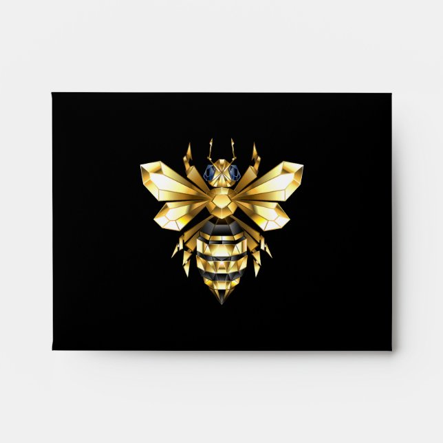 Faux Gold Foil Logo Bee Polygonal on Black Envelope (Front)