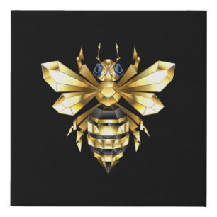 Faux Gold Foil Logo Bee Polygonal on Black Faux Canvas Print