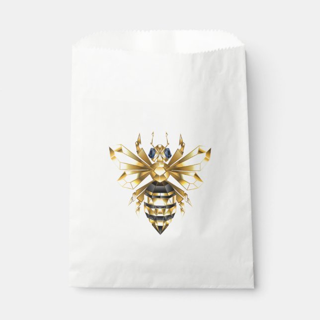 Faux Gold Foil Logo Bee Polygonal on Black Favor Bag (Front)