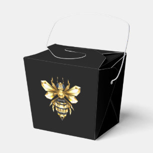 Faux Gold Foil Logo Bee Polygonal on Black Favor Boxes
