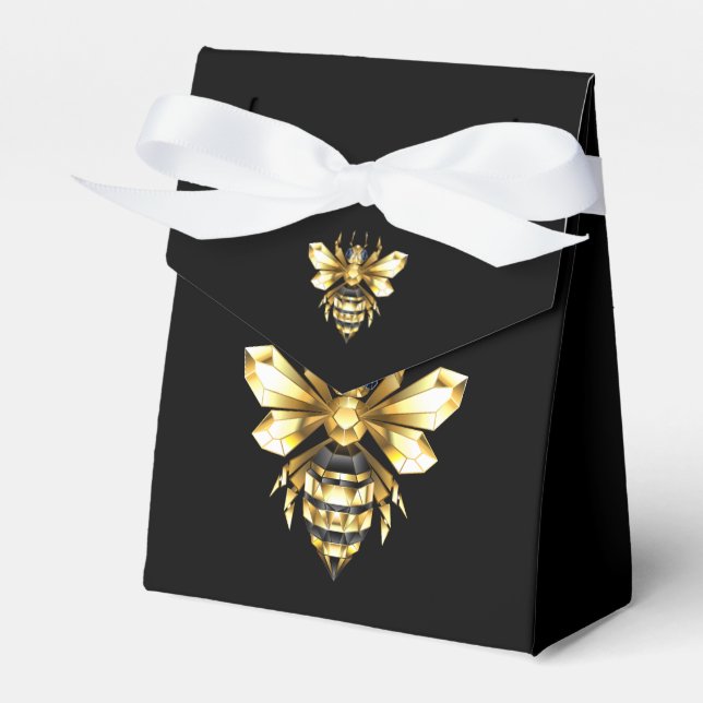 Faux Gold Foil Logo Bee Polygonal on Black Favor Boxes (Front Side)