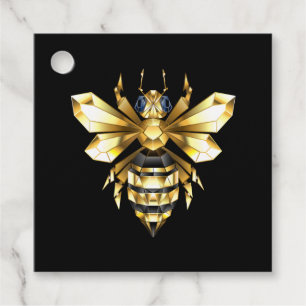 Faux Gold Foil Logo Bee Polygonal on Black Favor Tags
