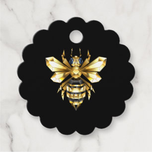 Faux Gold Foil Logo Bee Polygonal on Black Favor Tags