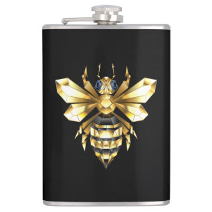Faux Gold Foil Logo Bee Polygonal on Black Flask