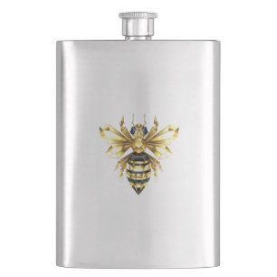 Faux Gold Foil Logo Bee Polygonal on Black Flask