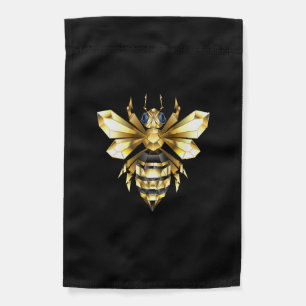 Faux Gold Foil Logo Bee Polygonal on Black Garden Flag