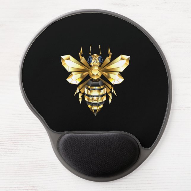 Faux Gold Foil Logo Bee Polygonal on Black Gel Mouse Pad (Front)