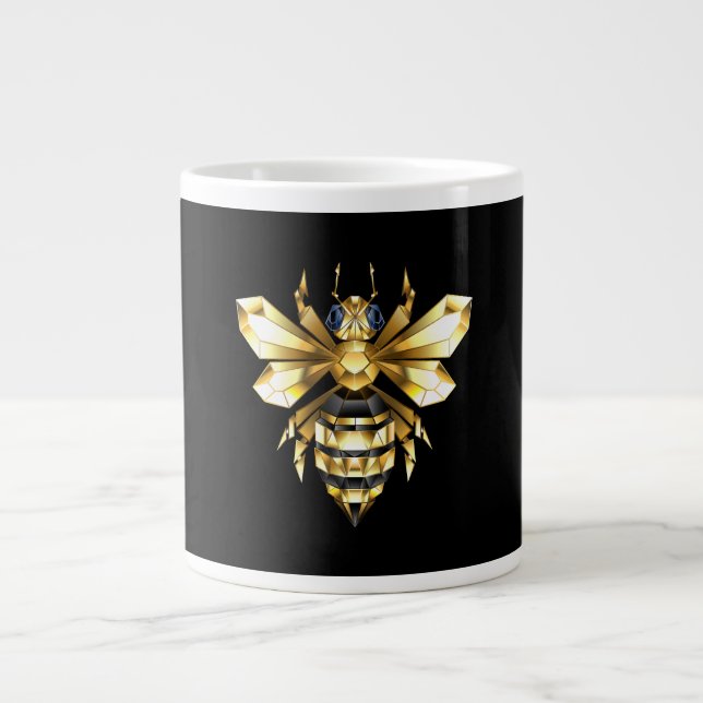 Faux Gold Foil Logo Bee Polygonal on Black Giant Coffee Mug (Front)