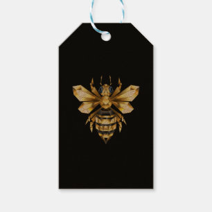 Faux Gold Foil Logo Bee Polygonal on Black Gift Tags