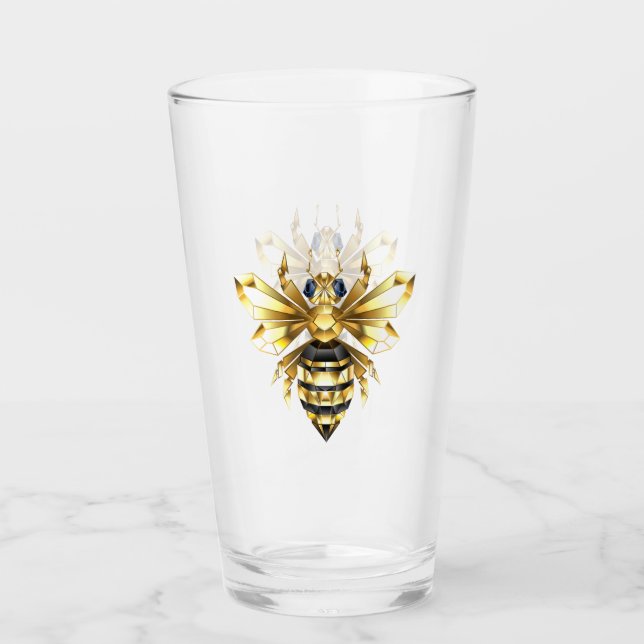 Faux Gold Foil Logo Bee Polygonal on Black Glass (Front)