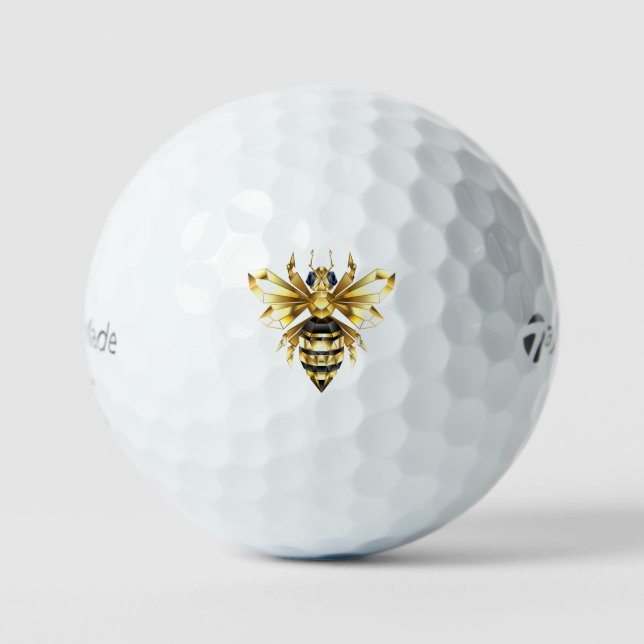Faux Gold Foil Logo Bee Polygonal on Black Golf Balls (Front)