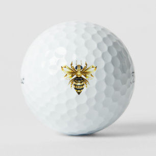 Faux Gold Foil Logo Bee Polygonal on Black Golf Balls