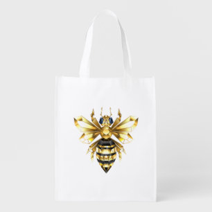 Faux Gold Foil Logo Bee Polygonal on Black Grocery Bag