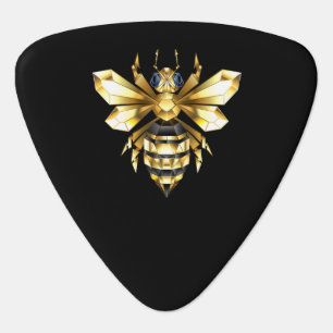 Faux Gold Foil Logo Bee Polygonal on Black Guitar Pick