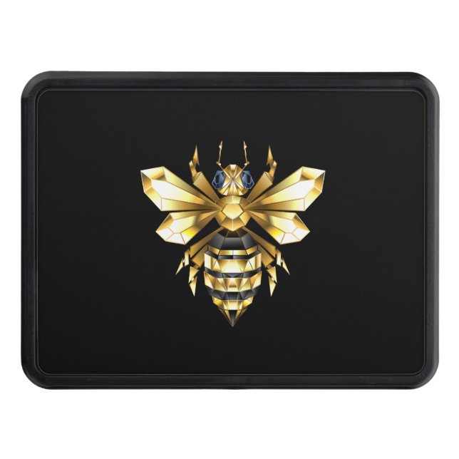 Faux Gold Foil Logo Bee Polygonal on Black Hitch Cover (Front)
