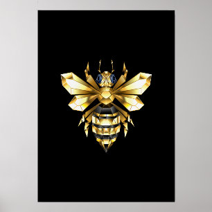 Faux Gold Foil Logo Bee Polygonal on Black Holder