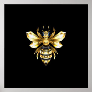 Faux Gold Foil Logo Bee Polygonal on Black Holder