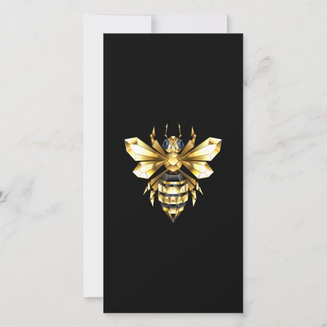 Faux Gold Foil Logo Bee Polygonal on Black Holiday Card (Front)
