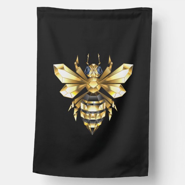 Faux Gold Foil Logo Bee Polygonal on Black House Flag (Front)
