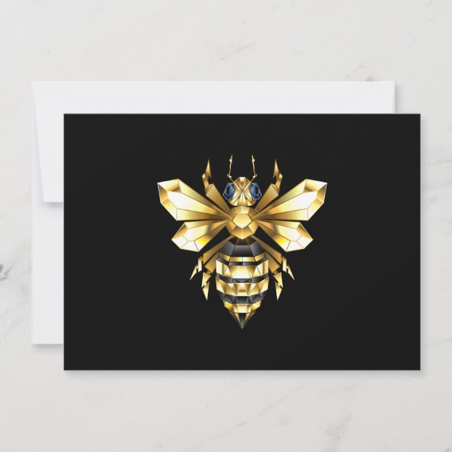 Faux Gold Foil Logo Bee Polygonal on Black Invitation (Front)