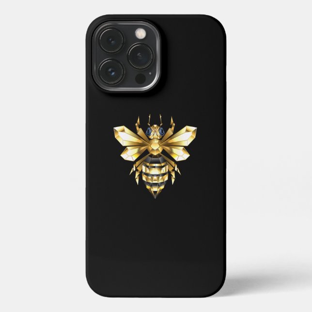 Faux Gold Foil Logo Bee Polygonal on Black iPhone Case (Back)
