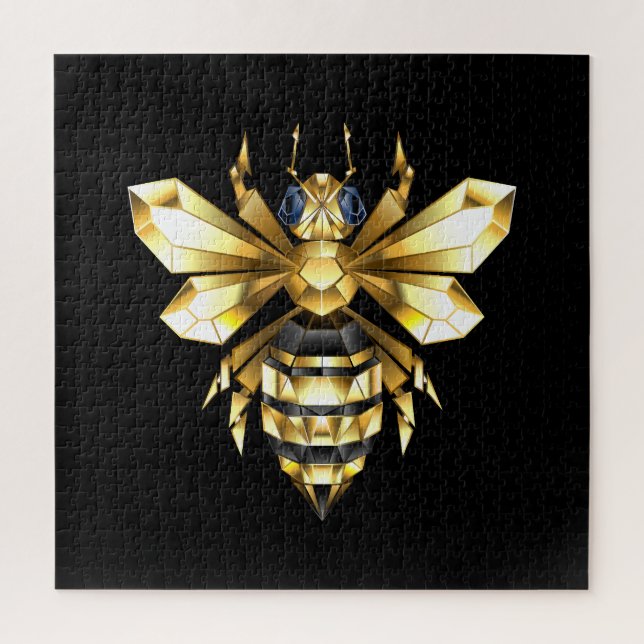 Faux Gold Foil Logo Bee Polygonal on Black Jigsaw Puzzle (Vertical)