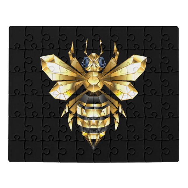 Faux Gold Foil Logo Bee Polygonal on Black Jigsaw Puzzle (Puzzle Horizontal)