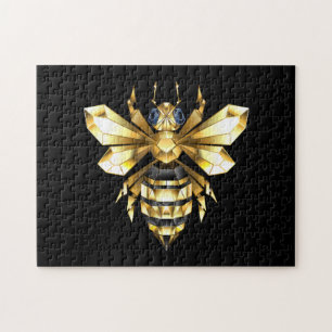 Faux Gold Foil Logo Bee Polygonal on Black Jigsaw Puzzle