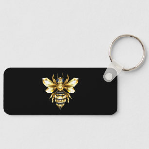 Faux Gold Foil Logo Bee Polygonal on Black Keychain