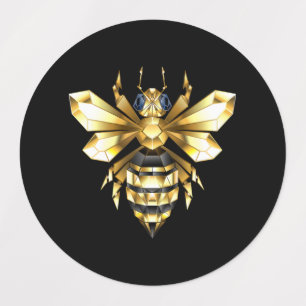 Faux Gold Foil Logo Bee Polygonal on Black Labels