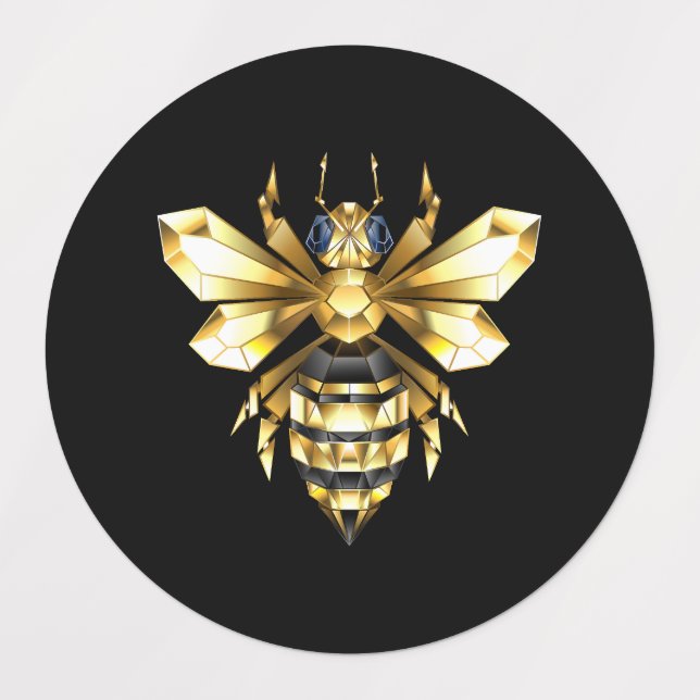 Faux Gold Foil Logo Bee Polygonal on Black Labels (Design 1)